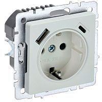 Розетка с заземлением +2xUSB тип A+C без рамки IEK Brite РЮш11-1-БрЖ 1-м. жемчуг картинка